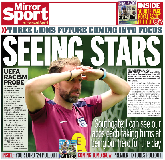 Daily Mirror back page on 18 June 2024