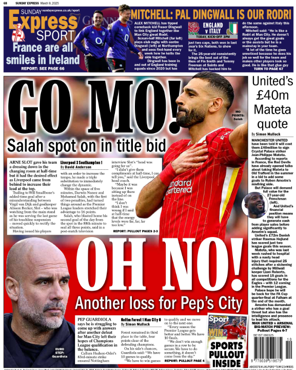 Back page of the  Sunday Express on 9 March 2025