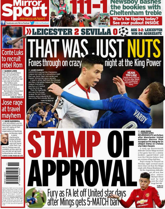 The Daily Mirror's back page on Wednesday