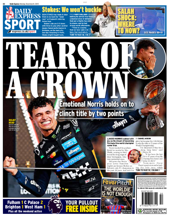 Express back page: 'Tears of a crown'