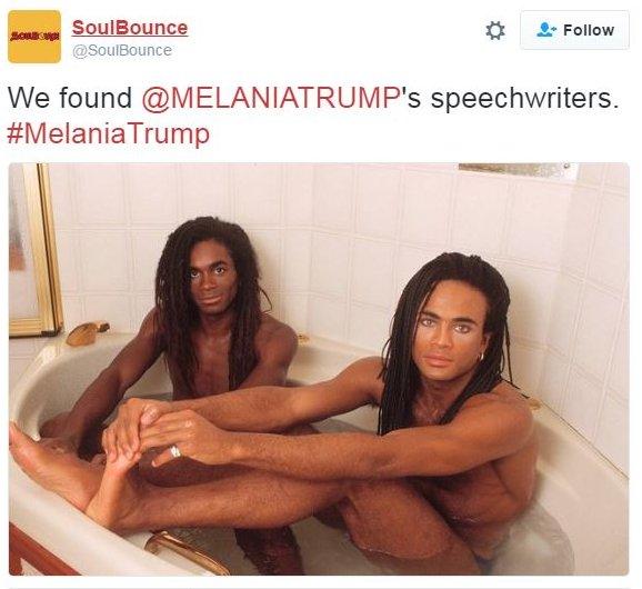 Tweet suggesting pop stars Milli Vanilli - who mimed their hits are Melania Trump' speechwriters