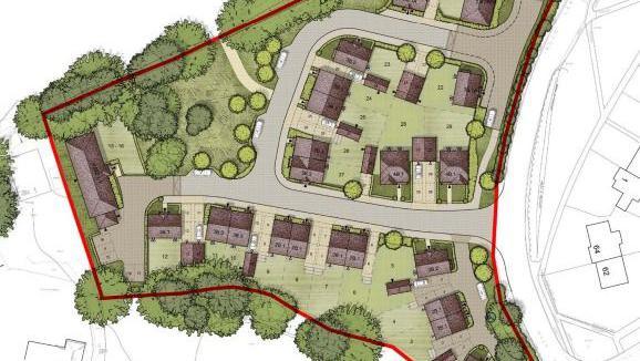 An outline plan of 26 homes proposed to be built on the outskirts of Hastings.