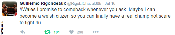 Guillermo Rigondeaux tweet