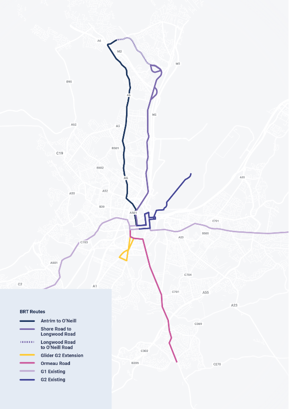 Map of existing and proposed Glider routes