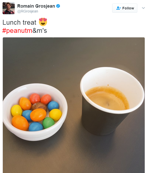 Romain Grosjean's snack at lunchtime