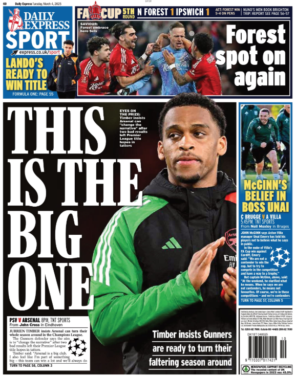 Back page of the Daily Express on 4 March 2025