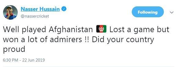 Former England captain Nasser Hussain praises Afghanistan on Twitter