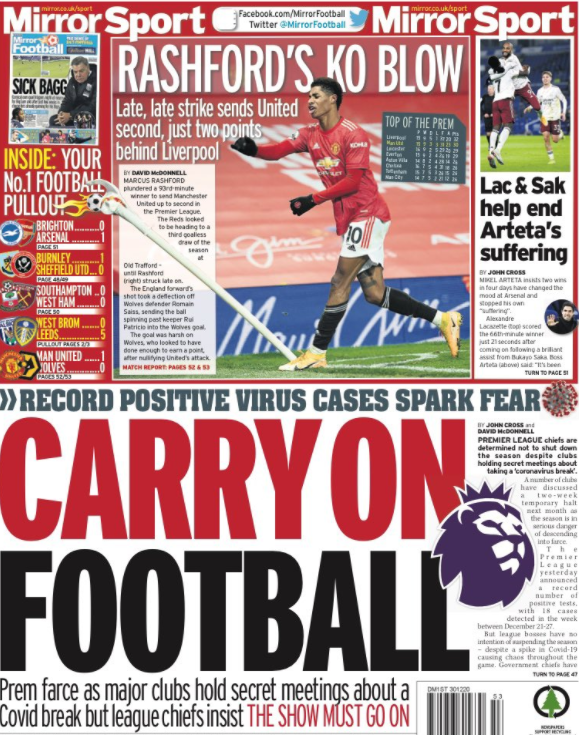 Wednesday's Daily Mirror