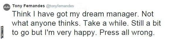 QPR chairman Tony Fernandes on Twitter