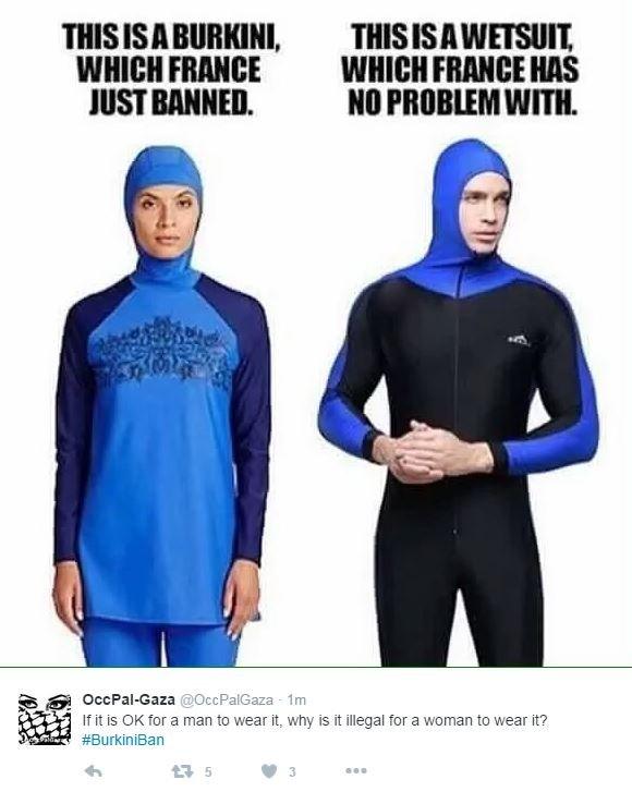 Woman in burkini and man in diving wear