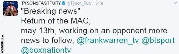 Tyson Fury tweet