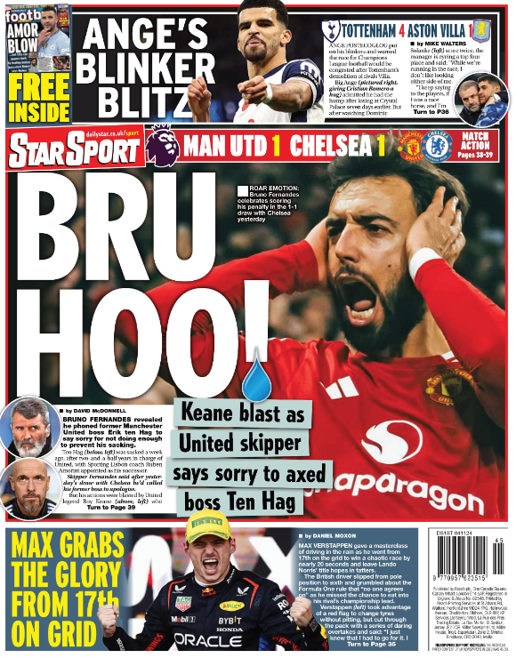 Back page of the Daily Star on 4 November 2024