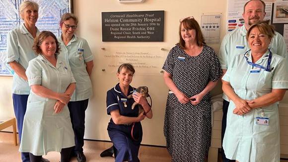 Staff at Helston Community Hospital with the new plaque