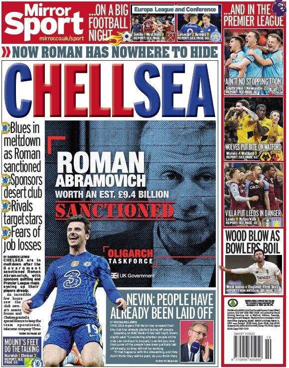 The back page of the Daily Mirror