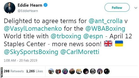 Eddie Hearn tweet