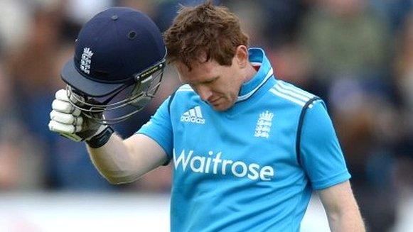 England captain Eoin Morgan is dismissed