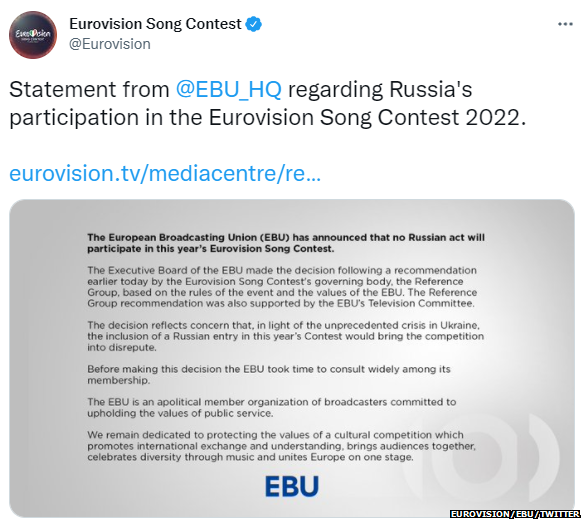 EBU statement on Russia's involvement in Eurovsion