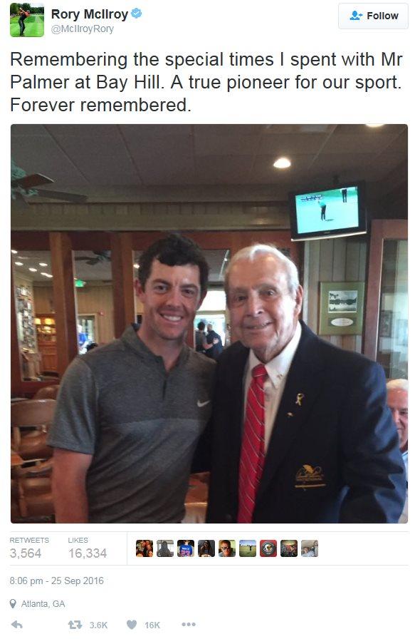 Northern Ireland's Rory McIlroy with Palmer at his Bay Hill Club in Florida