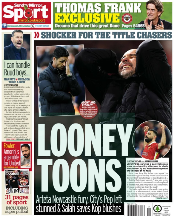 Back page of the Sunday Mirror on 3 November 2024