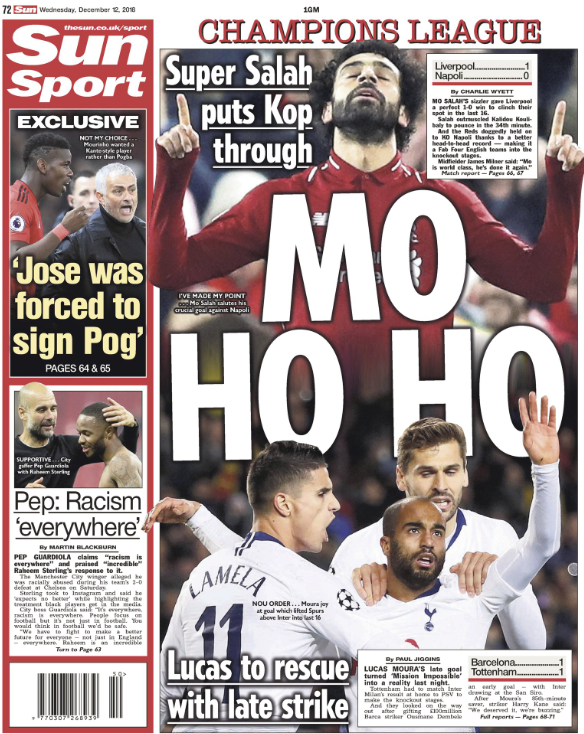 The Sun leads on Champions League progress for Liverpool and Tottenham