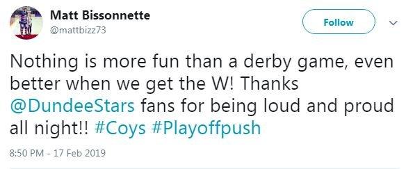 Fair to say Dundee Stars forward Matt Bissonnette enjoyed their win over Fife on Sunday