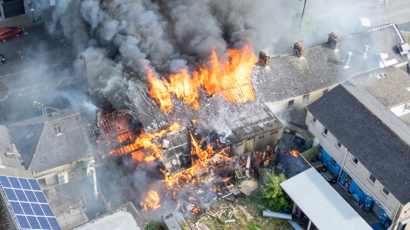 aerial shot of fire in Limavady