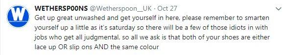 A fake Wetherspoons tweet