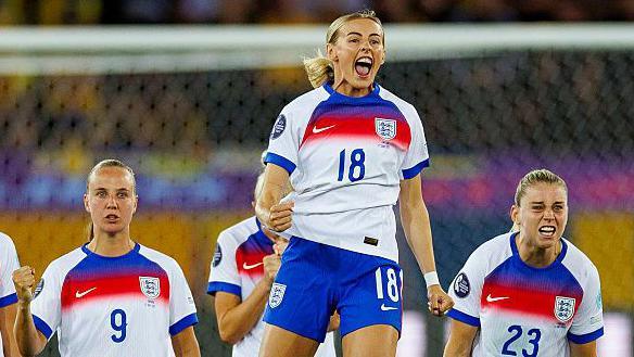 Chloe Kelly celebrates during England's penalty shootout win over Sweden at Euro 2025
