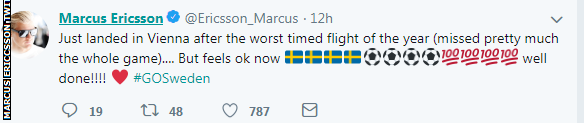 Marcus Ericsson tweet