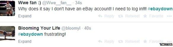 Twitter screen grabs of ebaydown