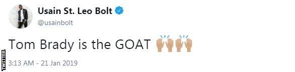 Usain Bolt tweet saying: "Tom Brady is the GOAT."