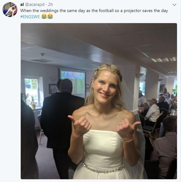 Bride watches England match