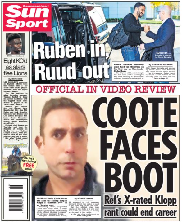 Back page of the Sun on 12 November 2024