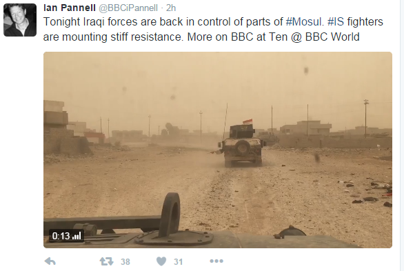 Tweet. Ian Pannell says Iraqi forces are back in control of parts of Mosul