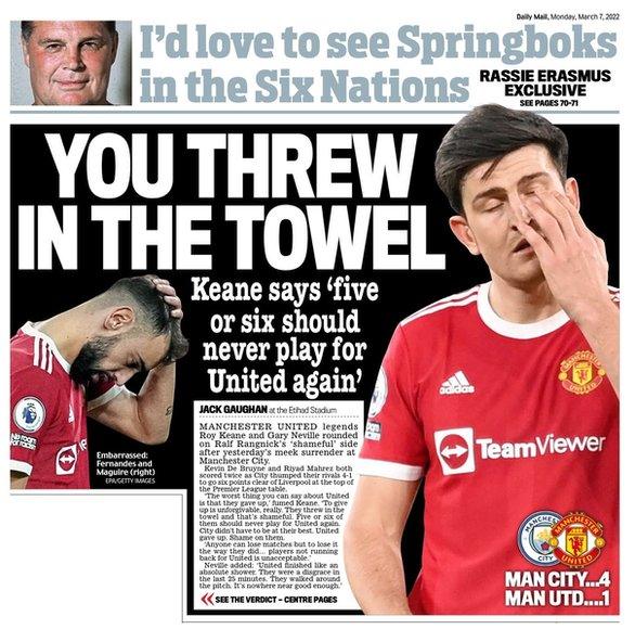 The back page of Monday's Daily Mail