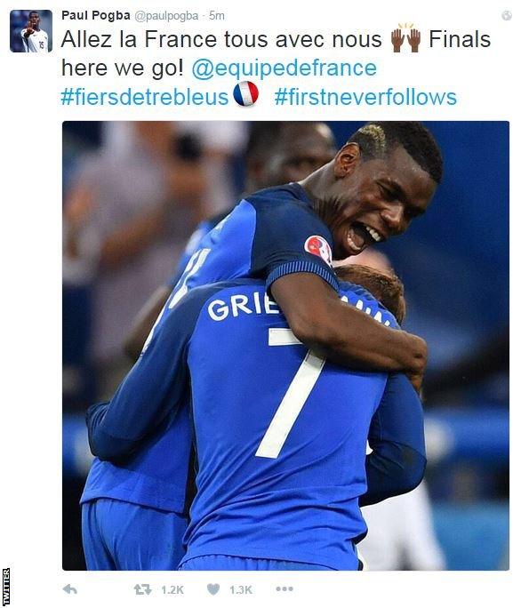 Paul Pogba celebrates France's Euro 2016 semi-final victory