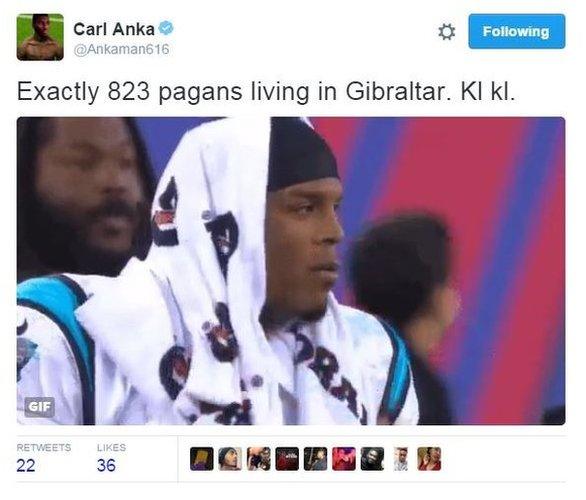 Tweet showing the 823 as an American football player