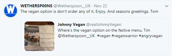 A rude tweet on the fake Wetherspoons account