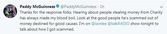 McGuinness tweet about scam