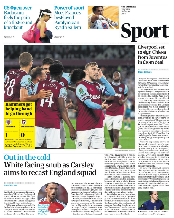 Guardian sport page