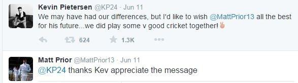 Tweets between Pietersen and Prior