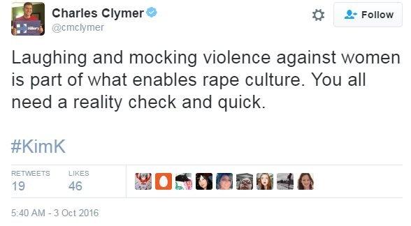 "Laughing and mocking violence against women is part of what enables rape culture. You all need a reality check and quick."