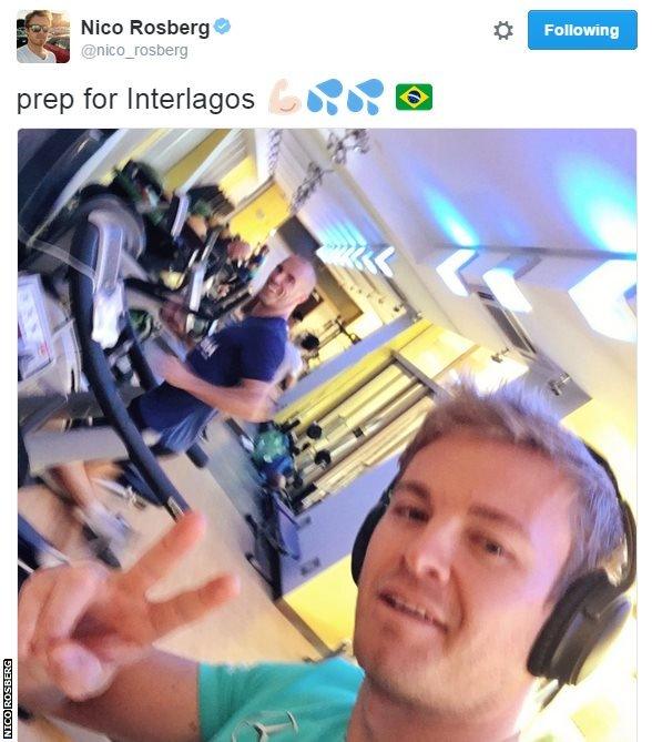 World Championship leader Nico Rosberg has been working up a sweat in the gym