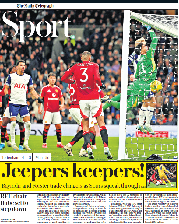 Telegraph sport lead page