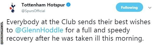 Spurs' Twitter account wishes Hoddle a "full and speedy recovery"