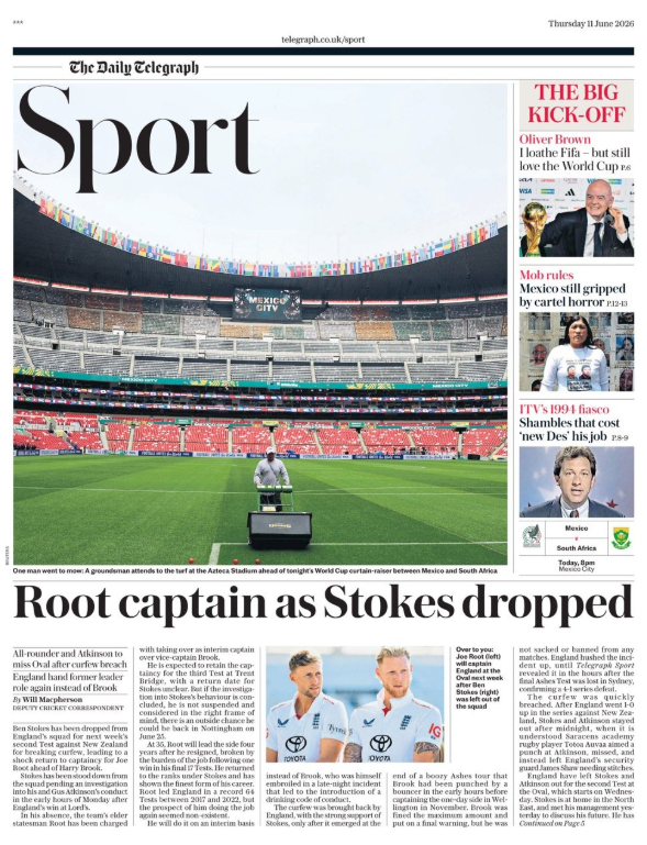 The sport section from the Daily Telegraph
