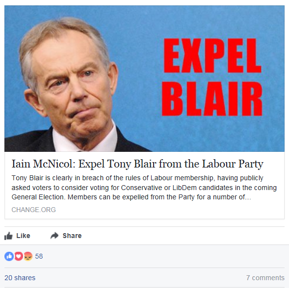 Article headline reads: Ian McNicol: Expel Tony Blair from the Labour Party