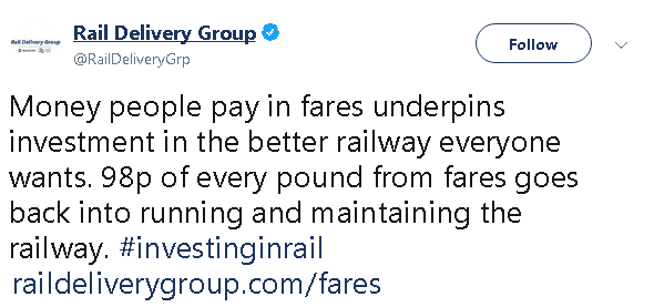 Money people pay in fares underpins investment in the better railway everyone wants. 98p of every pound from fares goes back into running and maintaining the railway.