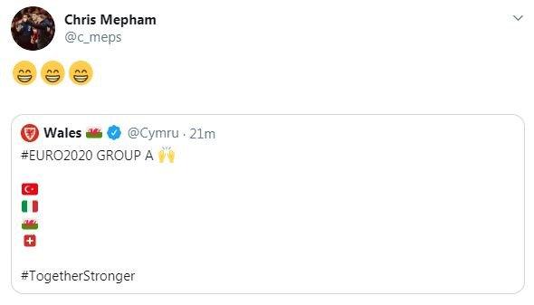 Chris Mepham tweet about Euro draw