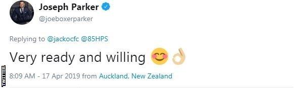 Joseph Parker tweet: "Very ready and willing"